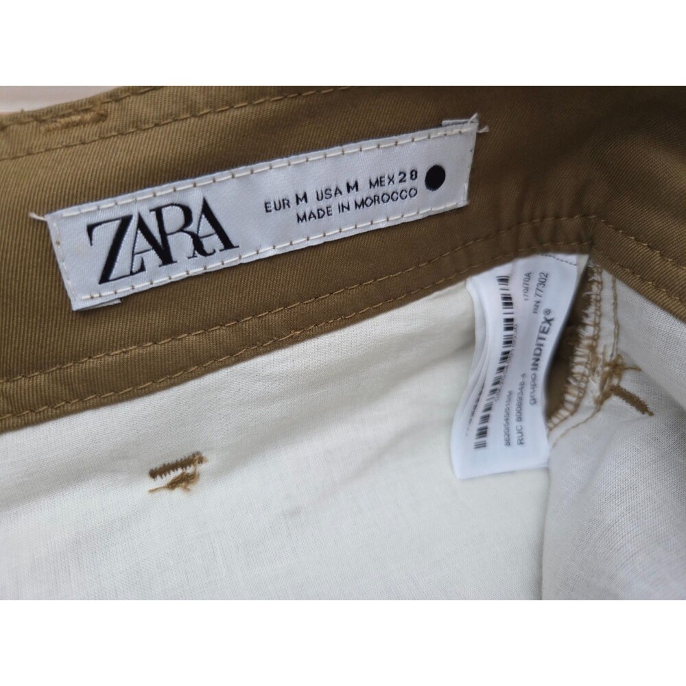Zara  Woman Collection Medium Belted Twill Wide Leg Pants Women’s Olive Brown - Picture 6 of 11